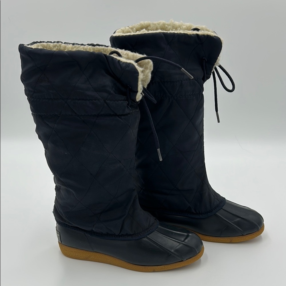 Sporto Navy Blue Winter Rain Boots Waterproof Fleece Lined size 5 adjustable tie